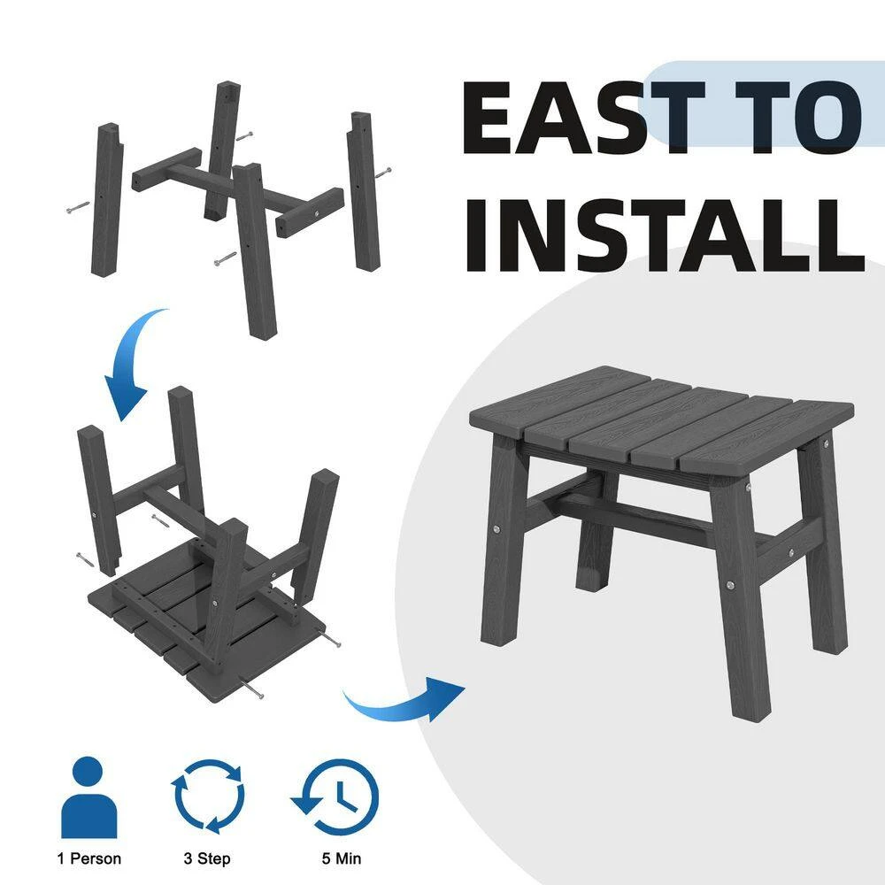 HDPE Gray Plastic Outdoor Ottoman (1-Pack) 3 HDPE Gray Plastic Outdoor Ottoman (1-Pack) - Image 3