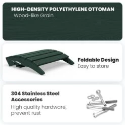 HDPE Folding Plastic Outdoor Ottoman For Adirondack In Dark Green -Jearey outdoor ottomans pezdotm dg 1f 1000