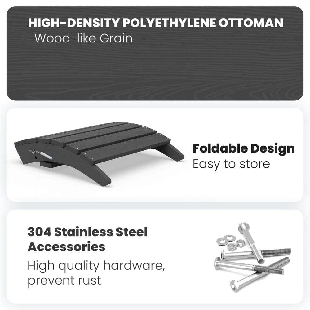 HDPE Folding Plastic Outdoor Ottoman For Adirondack In Gray 4 HDPE Folding Plastic Outdoor Ottoman For Adirondack In Gray - Image 4