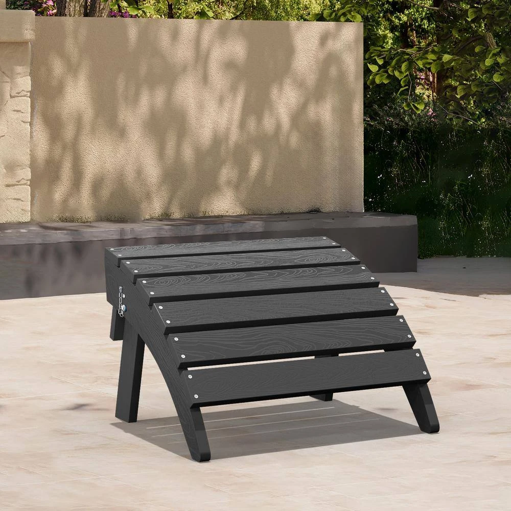 HDPE Folding Plastic Outdoor Ottoman For Adirondack In Gray 2 HDPE Folding Plastic Outdoor Ottoman For Adirondack In Gray - Image 2