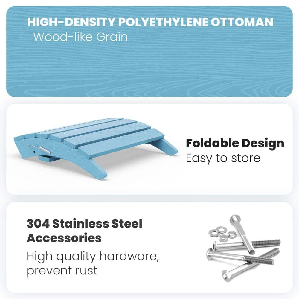 HDPE Folding Plastic Outdoor Ottoman For Adirondack In Light Blue 4 HDPE Folding Plastic Outdoor Ottoman For Adirondack In Light Blue - Image 4
