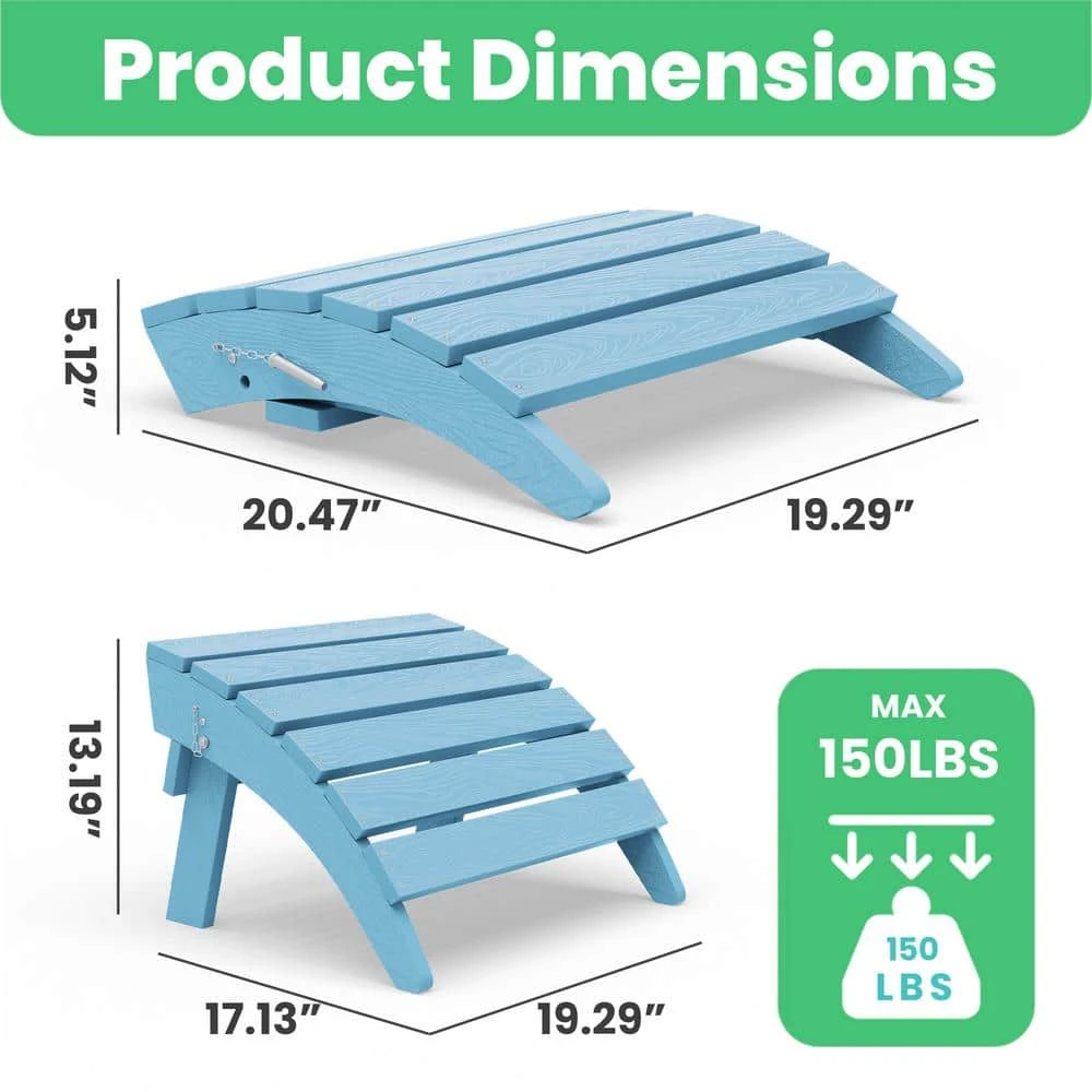 HDPE Folding Plastic Outdoor Ottoman For Adirondack In Light Blue 5 HDPE Folding Plastic Outdoor Ottoman For Adirondack In Light Blue - Image 5