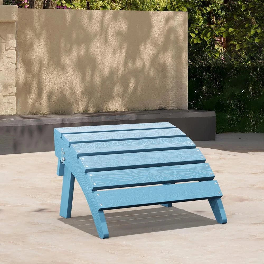 HDPE Folding Plastic Outdoor Ottoman For Adirondack In Light Blue 2 HDPE Folding Plastic Outdoor Ottoman For Adirondack In Light Blue - Image 2