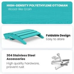 HDPE Folding Plastic Outdoor Ottoman For Adirondack In Peacock Blue -Jearey outdoor ottomans pezdotm pb 1f 1000