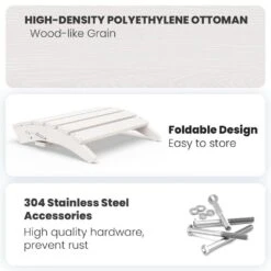 HDPE Folding Plastic Outdoor Ottoman For Adirondack In White -Jearey outdoor ottomans pezdotm wt 1f 1000