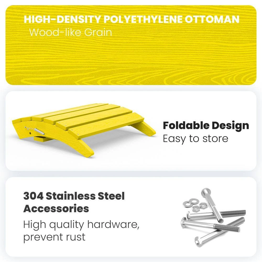 HDPE Folding Plastic Outdoor Ottoman For Adirondack In Yellow 4 HDPE Folding Plastic Outdoor Ottoman For Adirondack In Yellow - Image 4