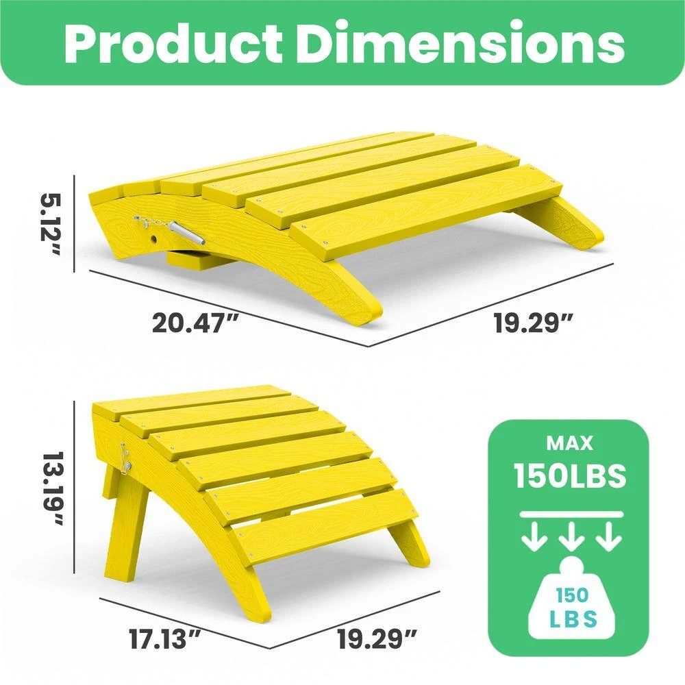 HDPE Folding Plastic Outdoor Ottoman For Adirondack In Yellow 5 HDPE Folding Plastic Outdoor Ottoman For Adirondack In Yellow - Image 5