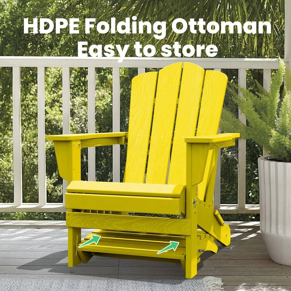 HDPE Folding Plastic Outdoor Ottoman For Adirondack In Yellow 3 HDPE Folding Plastic Outdoor Ottoman For Adirondack In Yellow - Image 3
