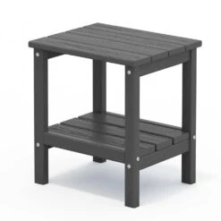 HDPE Adirondack Rectangle Plastic Outdoor Side Table In Gray