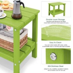 HDPE Adirondack Rectangle Plastic Outdoor Side Table In Apple Green -Jearey outdoor side tables sccj apple green 44 1000