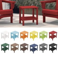 HDPE Adirondack Rectangle Plastic Outdoor Side Table In Red -Jearey outdoor side tables sccj red 1f 1000