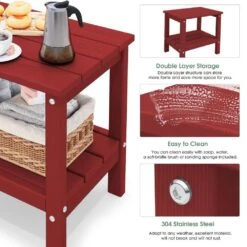 HDPE Adirondack Rectangle Plastic Outdoor Side Table In Red -Jearey outdoor side tables sccj red 44 1000