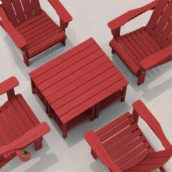 HDPE Adirondack Rectangle Plastic Outdoor Side Table In Red -Jearey outdoor side tables sccj red 4f 1000