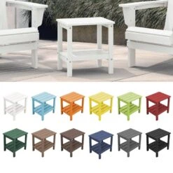 HDPE Adirondack Rectangle Plastic Outdoor Side Table In White -Jearey outdoor side tables sccj white 1f 1000