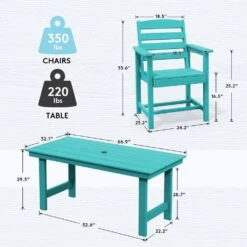 HDPE 7-Piece Plastic Rectangle Table Standard Height Outdoor Dining Set In Aruba Blue -Jearey patio dining sets peczytz ab 1f 1000