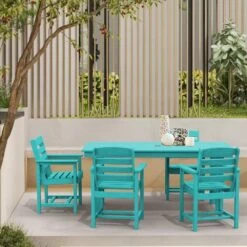 HDPE 7-Piece Plastic Rectangle Table Standard Height Outdoor Dining Set In Aruba Blue -Jearey patio dining sets peczytz ab 31 1000