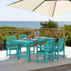 HDPE 7-Piece Plastic Rectangle Table Standard Height Outdoor Dining Set In Aruba Blue -Jearey patio dining sets peczytz ab 4f 1000