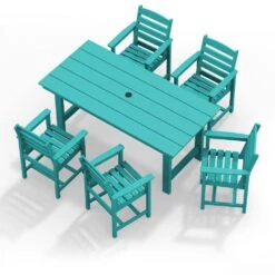 HDPE 7-Piece Plastic Rectangle Table Standard Height Outdoor Dining Set In Aruba Blue -Jearey patio dining sets peczytz ab a0 1000