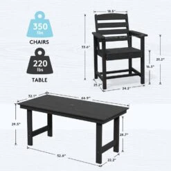 HDPE 7-Piece Plastic Rectangle Table Standard Height Outdoor Dining Set In Black -Jearey patio dining sets peczytz bk 1f 1000