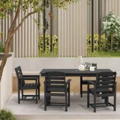 HDPE 7-Piece Plastic Rectangle Table Standard Height Outdoor Dining Set In Black -Jearey patio dining sets peczytz bk 31 1000