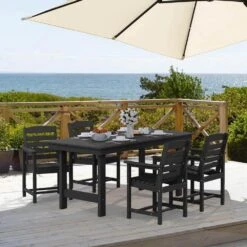 HDPE 7-Piece Plastic Rectangle Table Standard Height Outdoor Dining Set In Black -Jearey patio dining sets peczytz bk 4f 1000