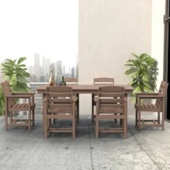 HDPE 7-Piece Plastic Rectangle Table Standard Height Outdoor Dining Set In Brown -Jearey patio dining sets peczytz br 31 1000