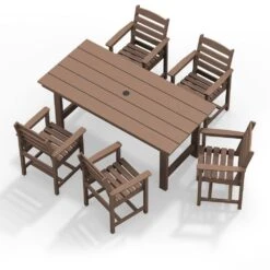 HDPE 7-Piece Plastic Rectangle Table Standard Height Outdoor Dining Set In Brown -Jearey patio dining sets peczytz br a0 1000