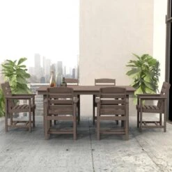 HDPE 7-Piece Plastic Rectangle Table Standard Height Outdoor Dining Set In Coffee -Jearey patio dining sets peczytz co 31 1000