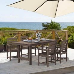 HDPE 7-Piece Plastic Rectangle Table Standard Height Outdoor Dining Set In Coffee -Jearey patio dining sets peczytz co 4f 1000