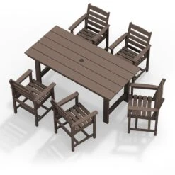 HDPE 7-Piece Plastic Rectangle Table Standard Height Outdoor Dining Set In Coffee -Jearey patio dining sets peczytz co a0 1000