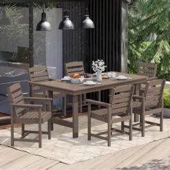 HDPE 7-Piece Plastic Rectangle Table Standard Height Outdoor Dining Set In Coffee -Jearey patio dining sets peczytz co c3 1000