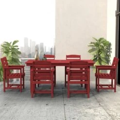 HDPE 7-Piece Plastic Rectangle Table Standard Height Outdoor Dining Set In Dark Red 19 HDPE 7-Piece Plastic Rectangle Table Standard Height Outdoor Dining Set In Dark Red -Jearey patio dining sets peczytz dr 31 1000