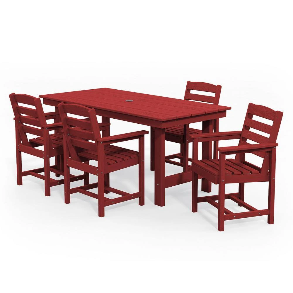 HDPE 7-Piece Plastic Rectangle Table Standard Height Outdoor Dining Set In Dark Red 2 HDPE 7-Piece Plastic Rectangle Table Standard Height Outdoor Dining Set In Dark Red - Image 2