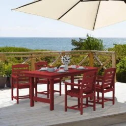 HDPE 7-Piece Plastic Rectangle Table Standard Height Outdoor Dining Set In Dark Red 14 HDPE 7-Piece Plastic Rectangle Table Standard Height Outdoor Dining Set In Dark Red -Jearey patio dining sets peczytz dr 4f 1000