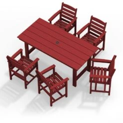 HDPE 7-Piece Plastic Rectangle Table Standard Height Outdoor Dining Set In Dark Red 12 HDPE 7-Piece Plastic Rectangle Table Standard Height Outdoor Dining Set In Dark Red -Jearey patio dining sets peczytz dr a0 1000