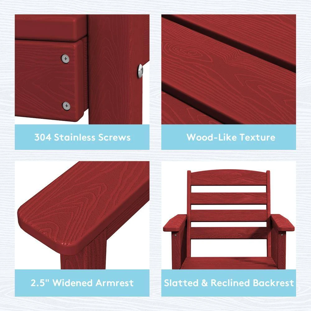 HDPE 7-Piece Plastic Rectangle Table Standard Height Outdoor Dining Set In Dark Red 8 HDPE 7-Piece Plastic Rectangle Table Standard Height Outdoor Dining Set In Dark Red - Image 8