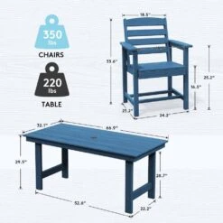 HDPE 7-Piece Plastic Rectangle Table Standard Height Outdoor Dining Set In Navy -Jearey patio dining sets peczytz nv 1f 1000
