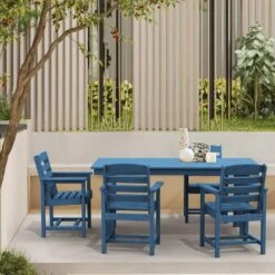 HDPE 7-Piece Plastic Rectangle Table Standard Height Outdoor Dining Set In Navy -Jearey patio dining sets peczytz nv 31 1000