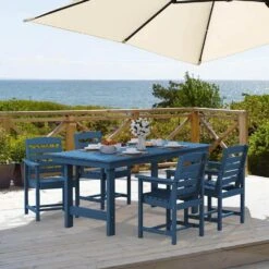 HDPE 7-Piece Plastic Rectangle Table Standard Height Outdoor Dining Set In Navy -Jearey patio dining sets peczytz nv 4f 1000