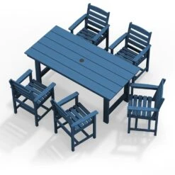 HDPE 7-Piece Plastic Rectangle Table Standard Height Outdoor Dining Set In Navy -Jearey patio dining sets peczytz nv a0 1000