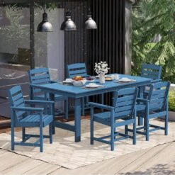 HDPE 7-Piece Plastic Rectangle Table Standard Height Outdoor Dining Set In Navy -Jearey patio dining sets peczytz nv c3 1000