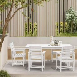 HDPE 7-Piece Plastic Rectangle Table Standard Height Outdoor Dining Set In White -Jearey patio dining sets peczytz wt 31 1000