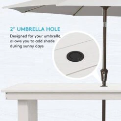 HDPE 7-Piece Plastic Rectangle Table Standard Height Outdoor Dining Set In White -Jearey patio dining sets peczytz wt 44 1000