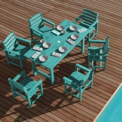 HDPE 7-Piece Plastic Rectangle Standard Height Outdoor Dining Set In Aruba Blue -Jearey patio dining sets pejyczytz ab 4f 1000