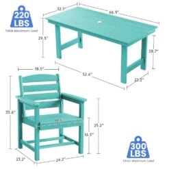 HDPE 7-Piece Plastic Rectangle Standard Height Outdoor Dining Set In Aruba Blue -Jearey patio dining sets pejyczytz ab 66 1000