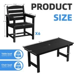 HDPE 7-Piece Plastic Rectangle Standard Height Outdoor Dining Set In Black 14 HDPE 7-Piece Plastic Rectangle Standard Height Outdoor Dining Set In Black -Jearey patio dining sets pejyczytz bk 1f 1000