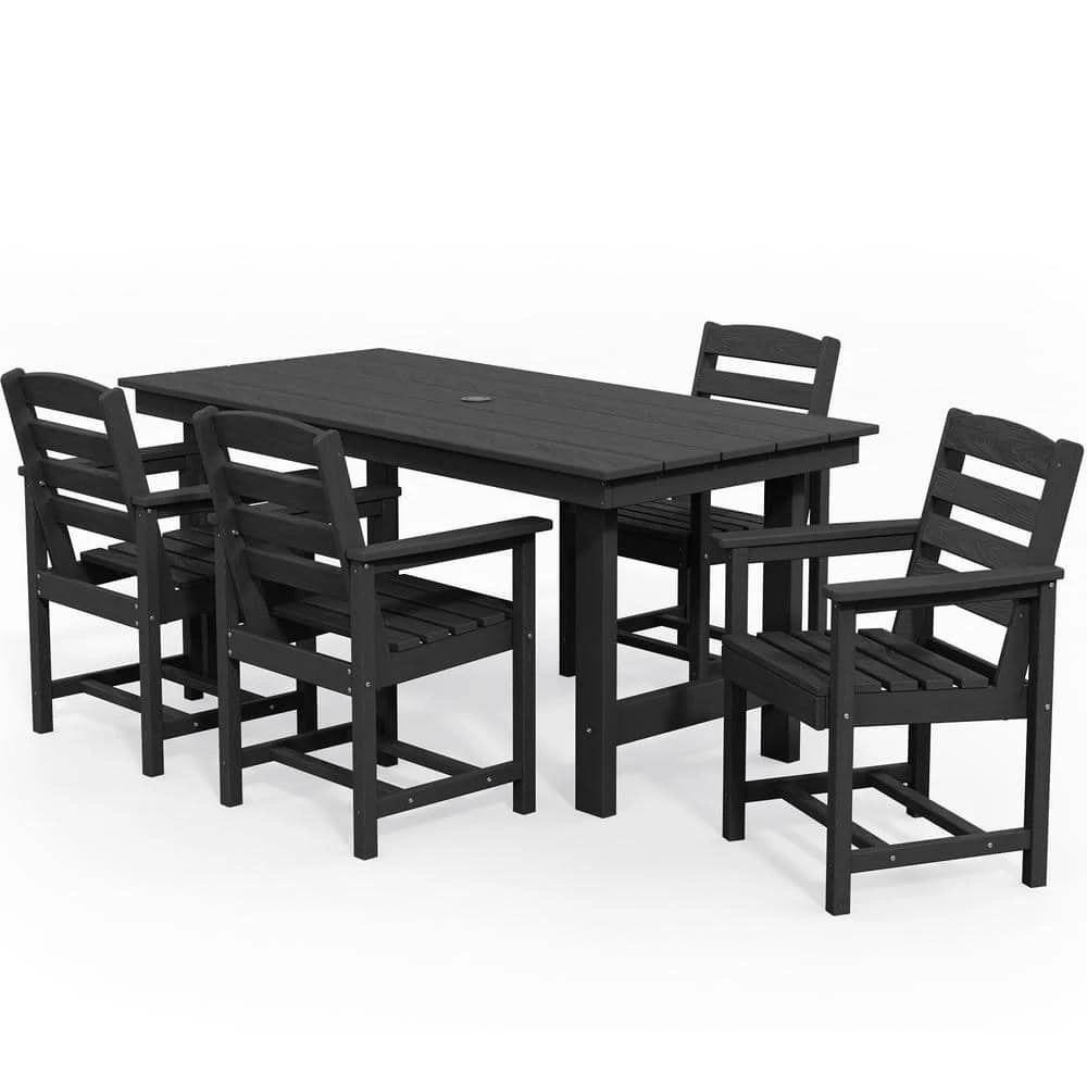 HDPE 7-Piece Plastic Rectangle Standard Height Outdoor Dining Set In Black 2 HDPE 7-Piece Plastic Rectangle Standard Height Outdoor Dining Set In Black - Image 2