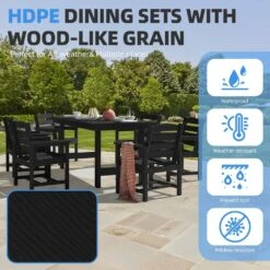 HDPE 7-Piece Plastic Rectangle Standard Height Outdoor Dining Set In Black 15 HDPE 7-Piece Plastic Rectangle Standard Height Outdoor Dining Set In Black -Jearey patio dining sets pejyczytz bk 44 1000