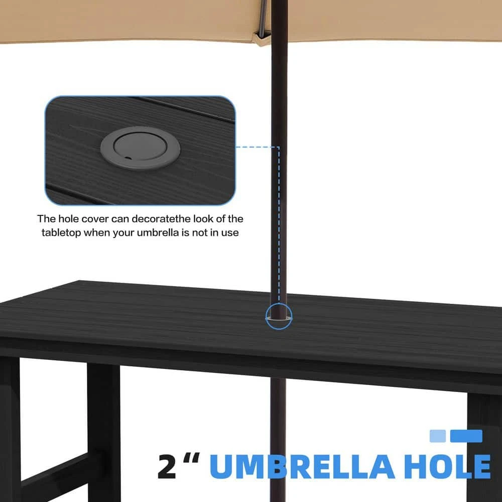 HDPE 7-Piece Plastic Rectangle Standard Height Outdoor Dining Set In Black 5 HDPE 7-Piece Plastic Rectangle Standard Height Outdoor Dining Set In Black - Image 5