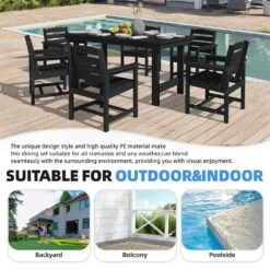 HDPE 7-Piece Plastic Rectangle Standard Height Outdoor Dining Set In Black 17 HDPE 7-Piece Plastic Rectangle Standard Height Outdoor Dining Set In Black -Jearey patio dining sets pejyczytz bk 76 1000